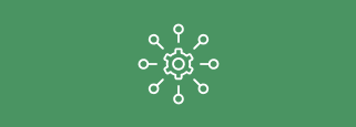 An icon of a cog on green background