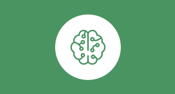 Illustrated icon of a brain on a green background.