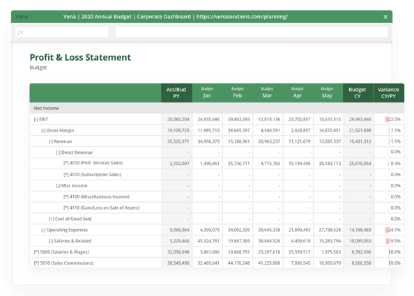 Profit and loss statement screenshot.