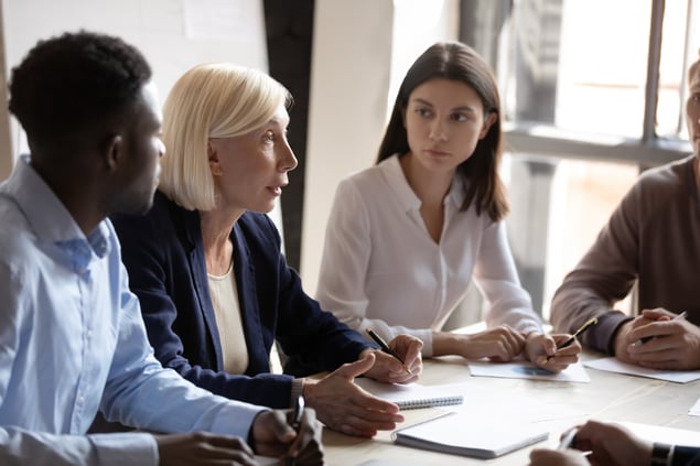 A team in a goal-setting meeting.