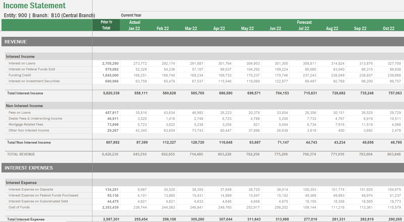 An Income Statement template in Vena