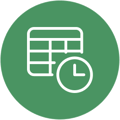 Illustration of an excel spreadsheet with a clock on a green background