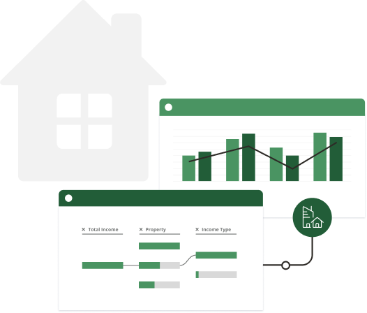 Illustration of a house alongside various graphs