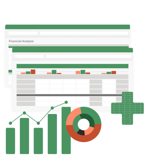 Illustration of excel files, with charts and graphs