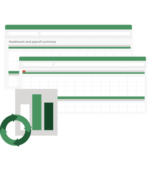 An illustration of an excel file with a bar graph 