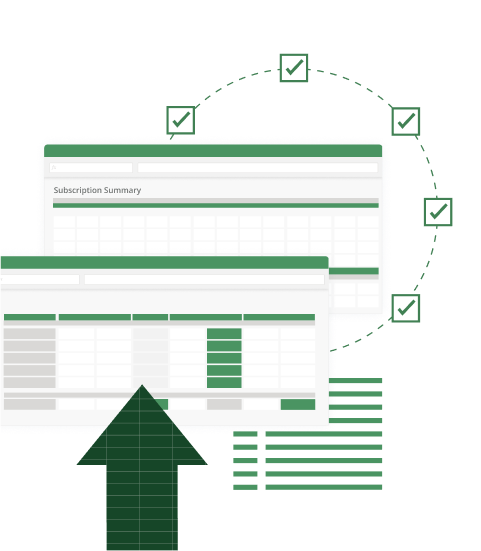 An illustration of an excel file with an upwards arrow