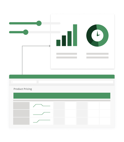 An illustration of an excel document, with bar graphs and charts
