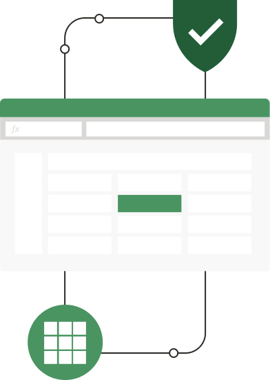 An illustration of an excel file, with one cell highlighted 