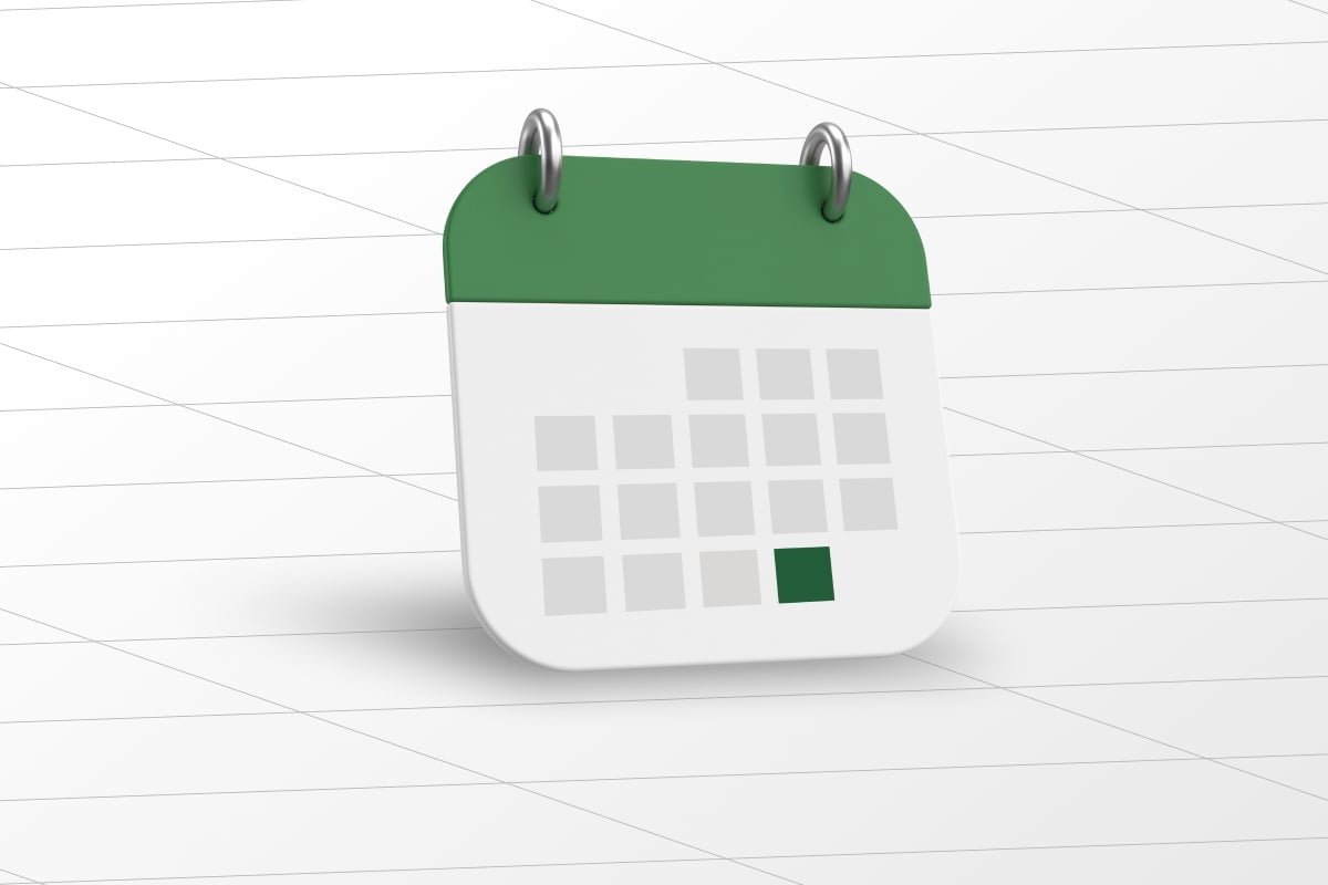 3D-rendered calendar with highlighted month-end dates, symbolizing financial close process.