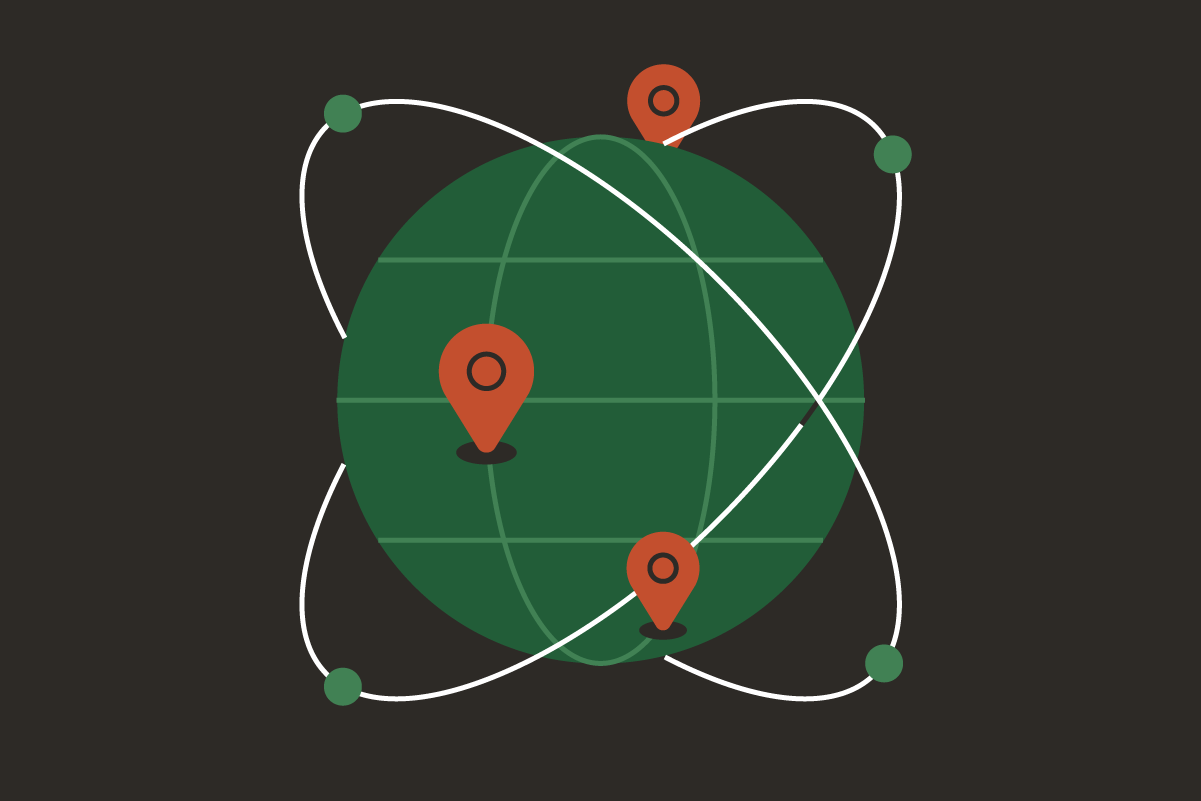 Globe with mappoints and supply chain stability routes circling it