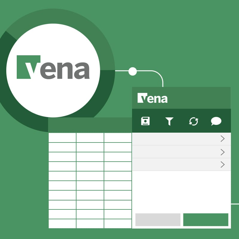 An illustration of the Vena logo, being connected to the Vena Application.