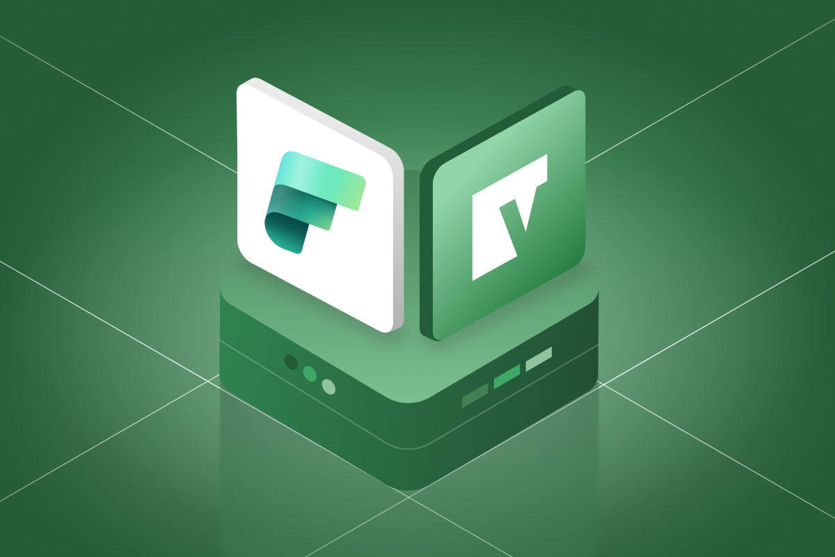 Database server illustration with Microsoft Fabric and Vena logos.