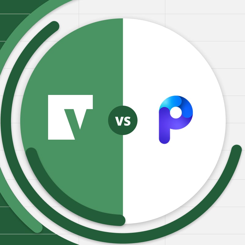 Vena vs Planful logo, placed in the middle of a financial chart with Excel grid in the background.