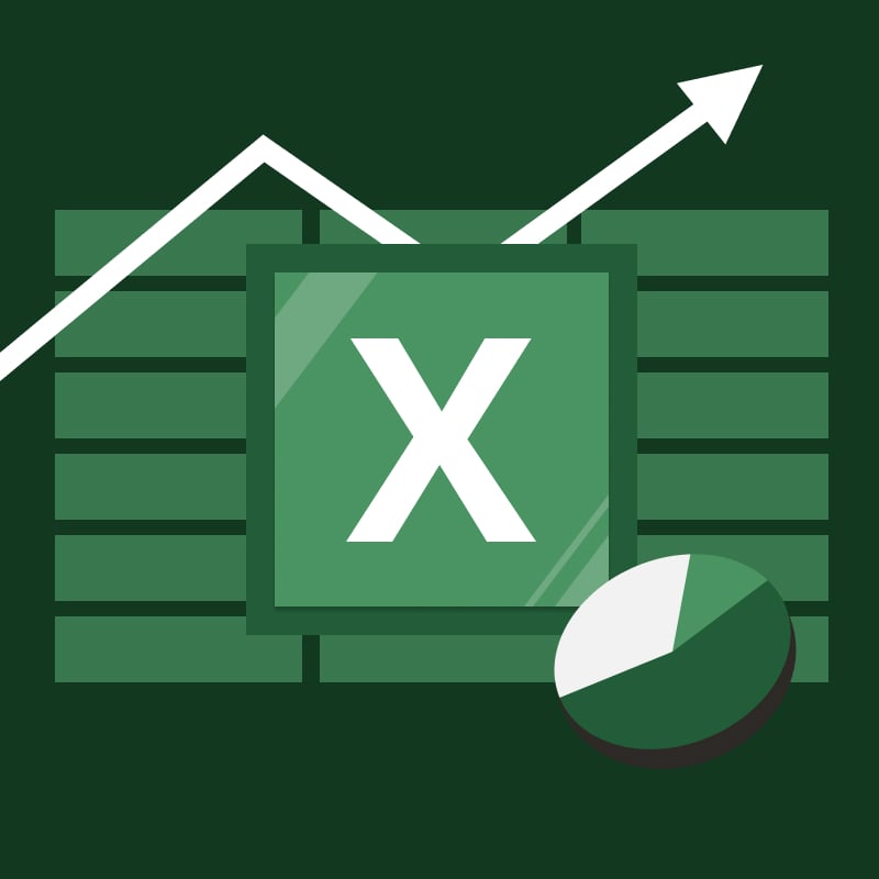 An Excel icon shining in the centre of the frame with spreadsheet and financial charts in the background