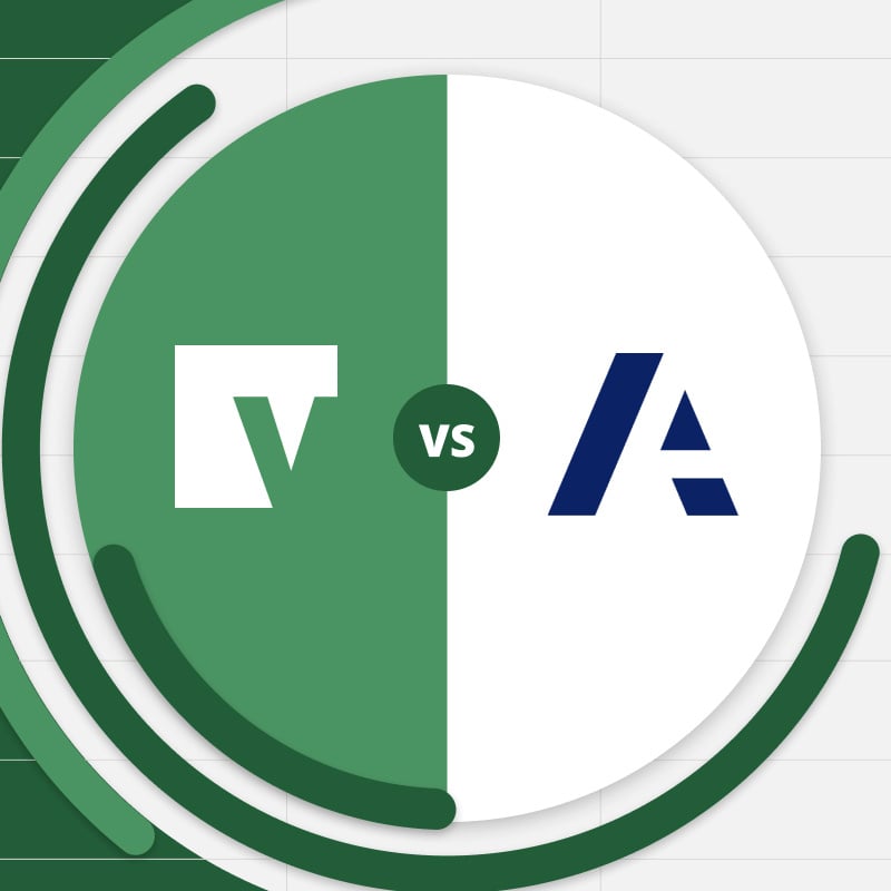 Vena vs Anaplan logo, placed in the middle of a financial chart with Excel grid in the background.