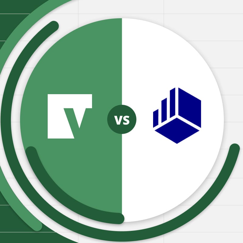 Vena vs Cube logo, placed in the middle of a financial chart with Excel grid in the background.