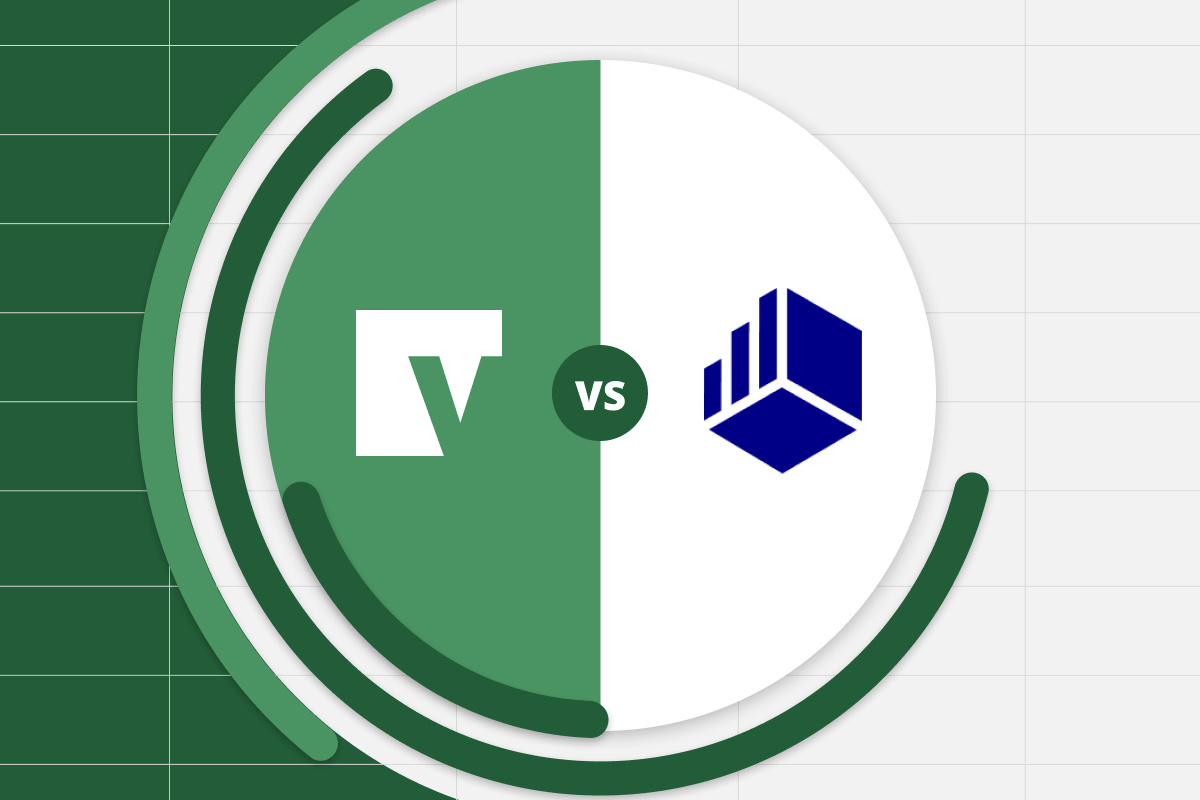 Vena vs Cube logo, placed in the middle of a financial chart with Excel grid in the background.