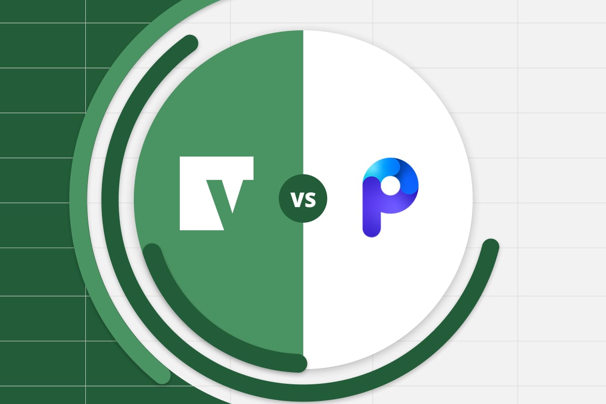 Vena vs Planful logo, placed in the middle of a financial chart with Excel grid in the background.