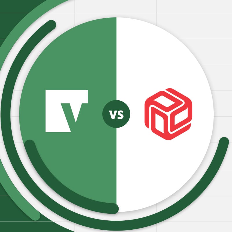 Vena vs Prophix logo, placed in the middle of a financial chart with Excel grid in the background.