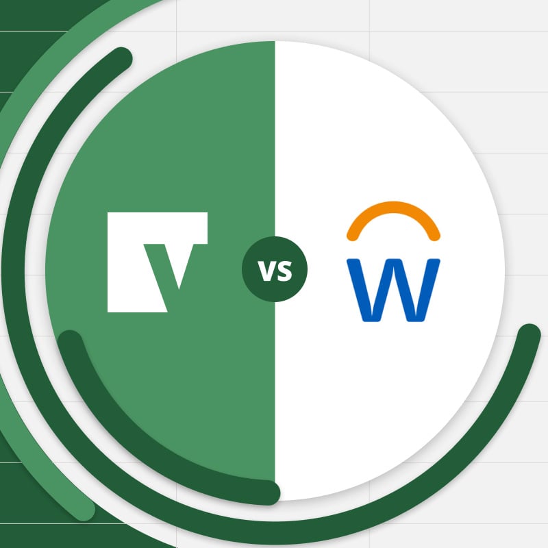 Vena vs Workday Adaptive Planning logo, placed in the middle of a financial chart with Excel grid in the background.