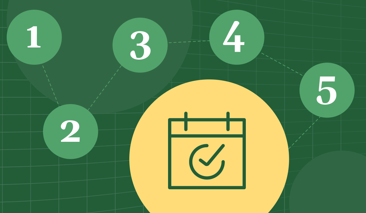 A Vena graphic with the numbers 1-5 pointing to a calendar icon.