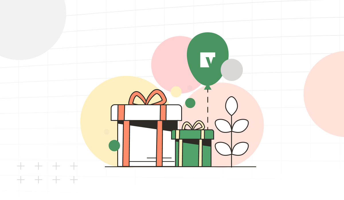 Presents, plant and balloon with Vena logo
