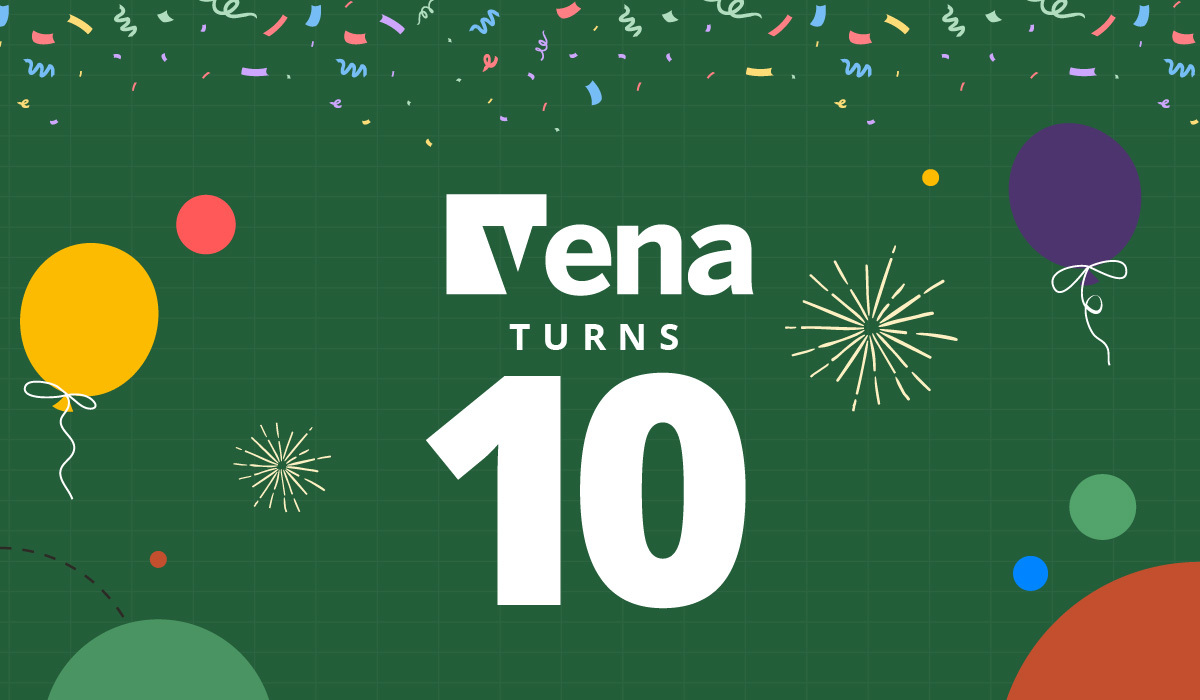 Vena Turns 10 with colourful balloons surrounding it. 