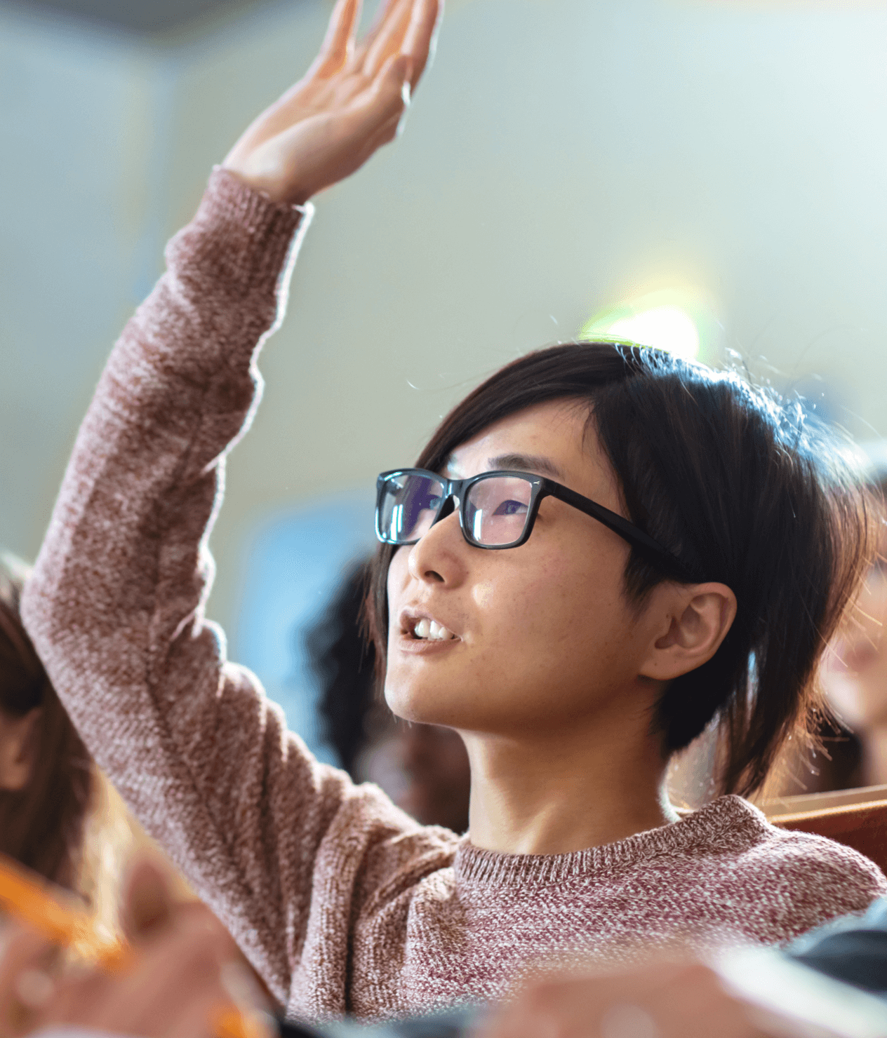 In the Classroom Smart Asian Student Asks Professor a Question.