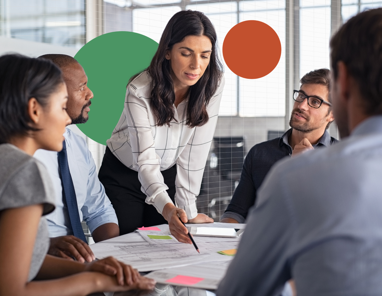 Five people at a business meeting