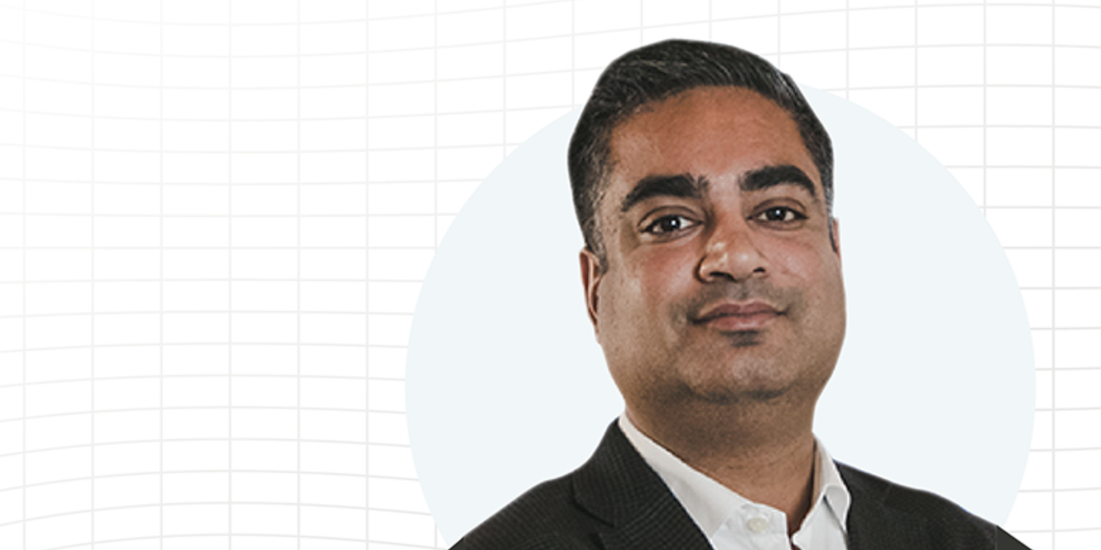 Headshot of Rishi Grover, CTO of Vena, on a grid background.