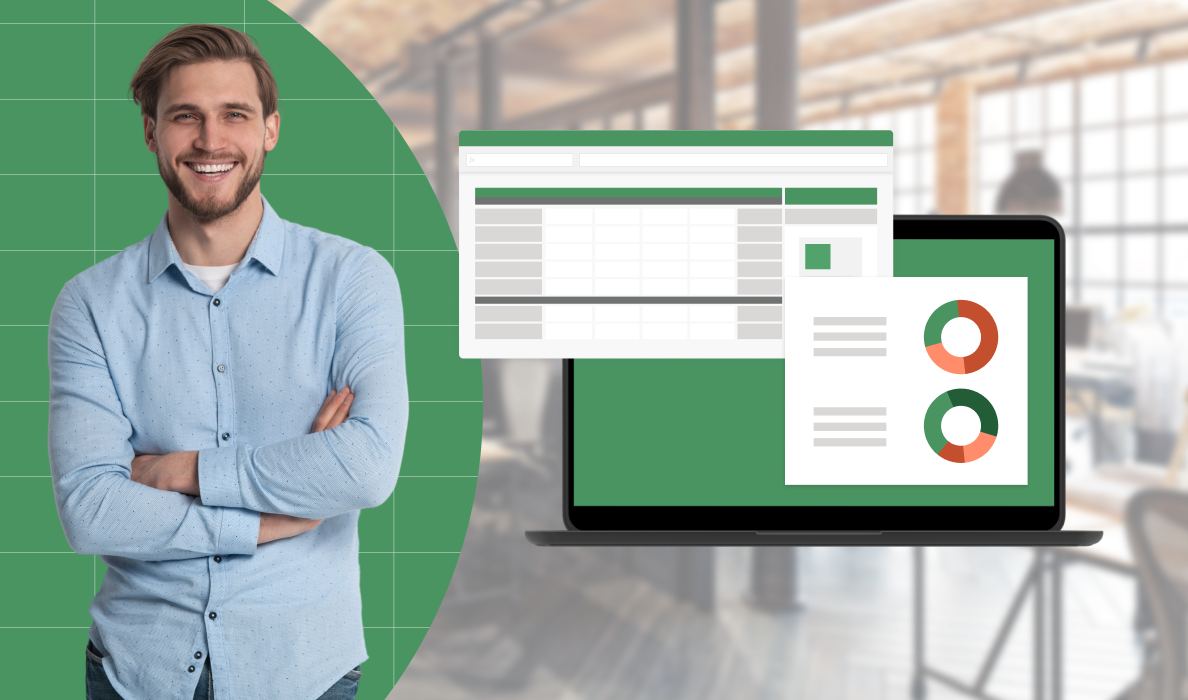 Image of a finance pro with an ESG reporting template beside him