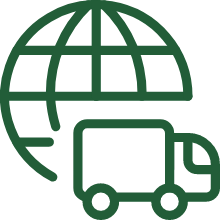 A green icon of a shipping truck and a globe