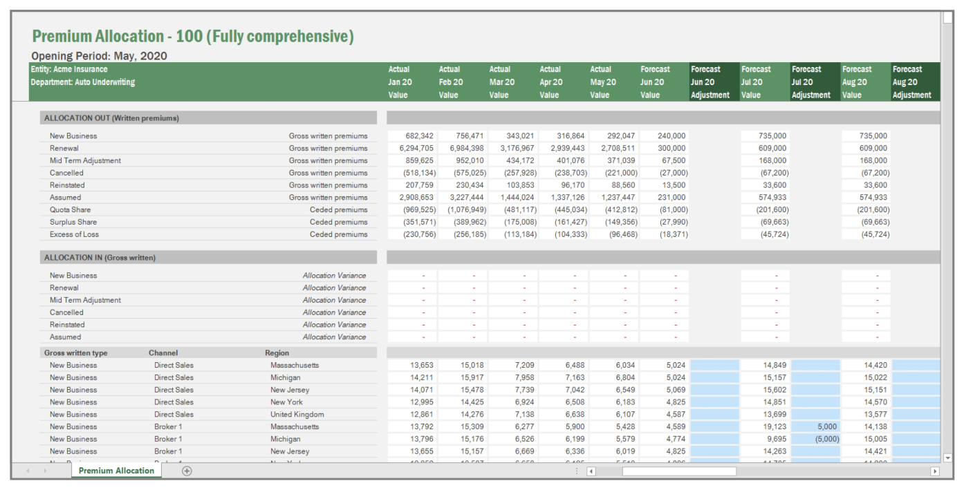 Screenshot of Vena's Premium Allocation template