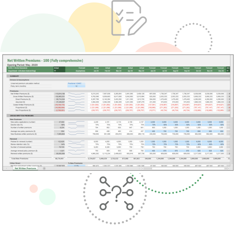 Screenshot of Vena's Net Written Premiums template