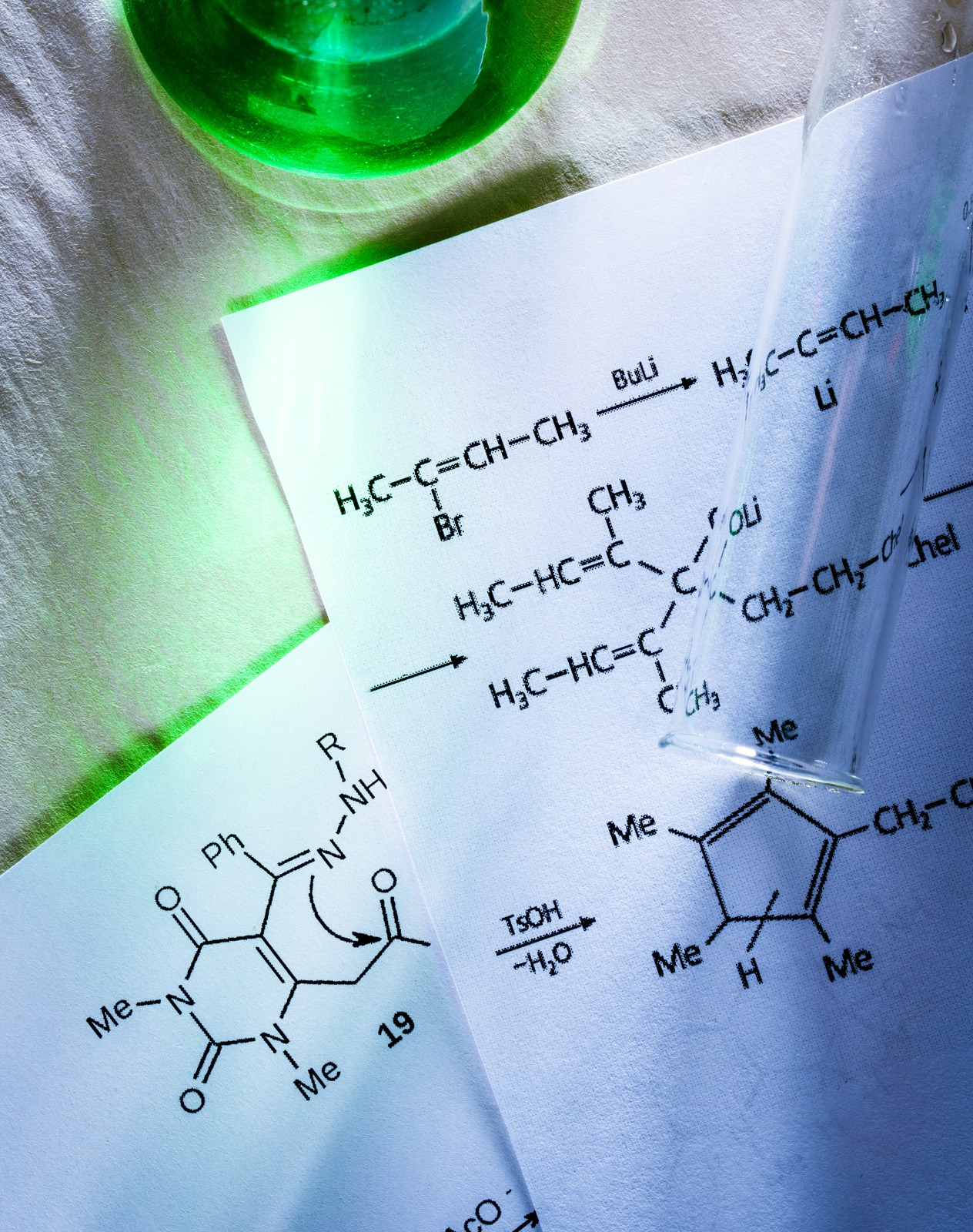 A sheet of paper with chemical formulas