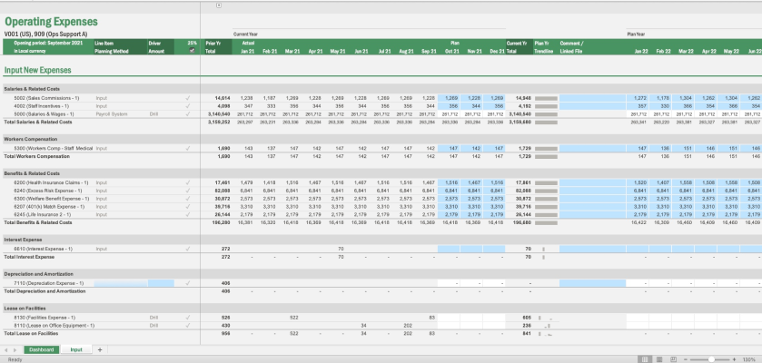 A screenshot of Vena's operating expense template