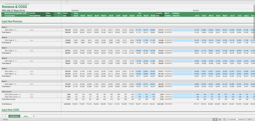 Screenshot of Vena's Revenue and COGS template