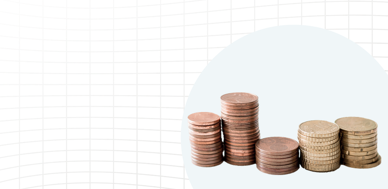 Stacks of coins in front of a grid background.