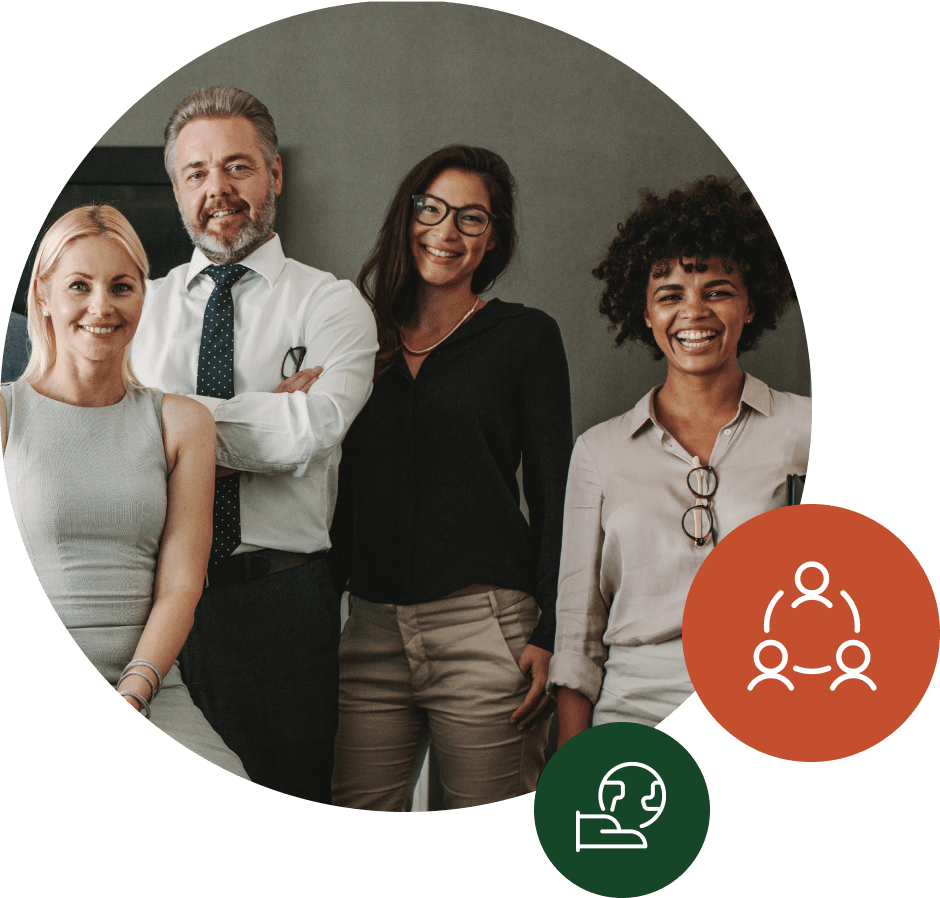 Image of four professionals, standing together and smiling Image of four professionals, standing together and smiling